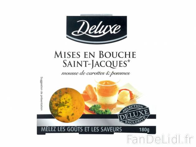 4 mises en bouche Saint-Jacques mousse de carottes et pommes1 , prezzo 3.79 € ...