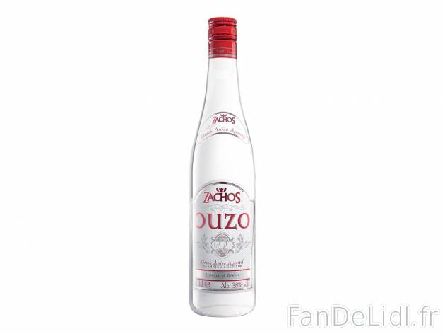 Ouzo1 , prezzo 9.99 € per 70 cl 
-  38 % Vol.
-  Produit mis en bouteille en Grèce !
