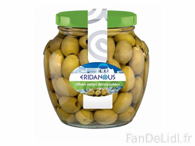 Olives vertes dénoyautées1 , prezzo 4.79 € per 850 g (PNE) 
-  Gros calibres