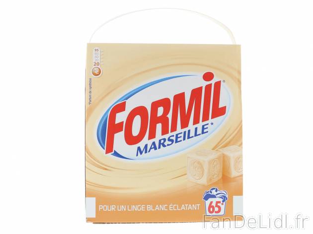 Lessive en poudre , le prix 5.59 € 
- 65 lavages
- Au choix : savon de Marseille ...