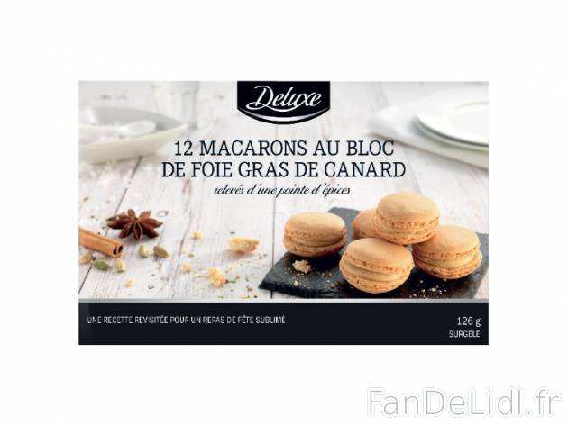 12 macarons au bloc de foie gras de canard , prezzo 4.49 € per 126 g, 1 kg = 35,63 ...