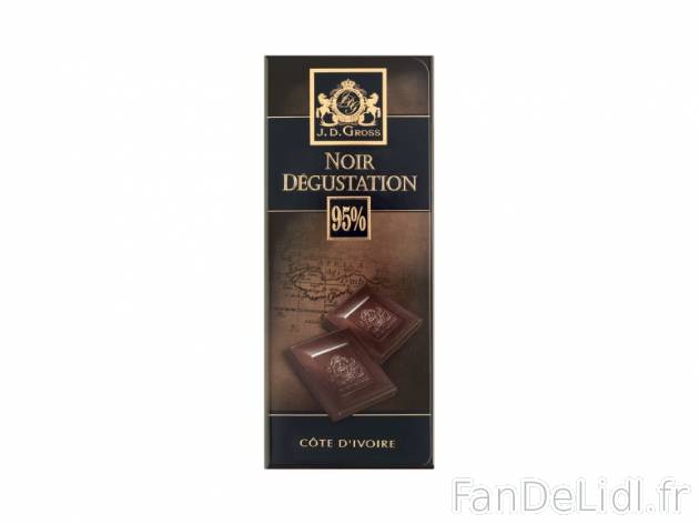 Chocolat noir 95 % de cacao , prezzo 1.29 € per 125 g, 1 kg = 10,32 € EUR. 
- ...