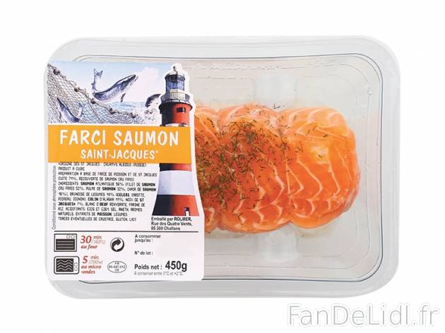 Farci de saumon aux Saint-Jacques , prezzo 6.99 € per 450 g, 1 kg = 15,53 € EUR.