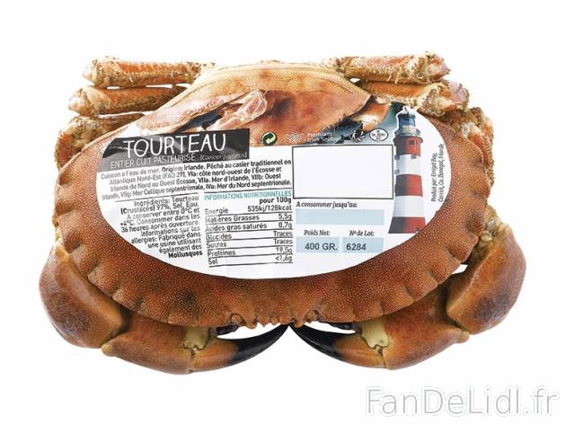 Tourteau cuit entier , prezzo 3.29 € per 400 g, 1 kg = 8,23 € EUR.