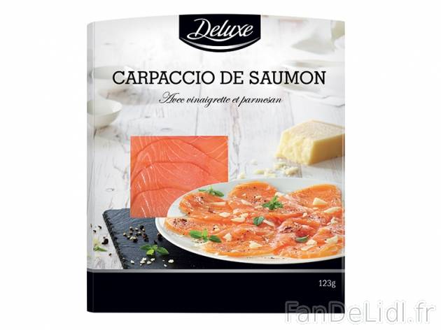 Carpaccio de saumon , prezzo 2.99 € per 123 g, 1 kg = 24,31 € EUR. 
- Parmesan ...