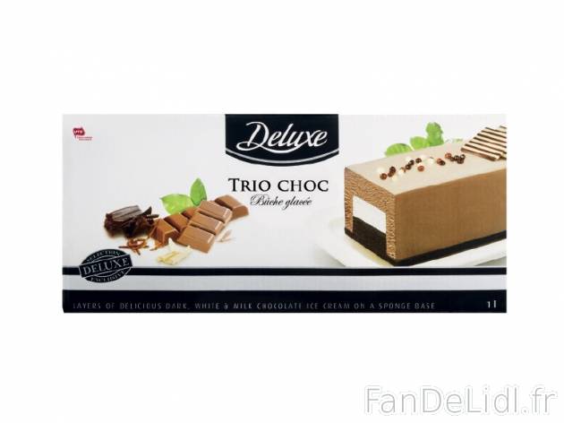 Bûche glacée 3 chocolats , prezzo 3.59 € per 580 g, 1 kg = 6,19 € EUR.
