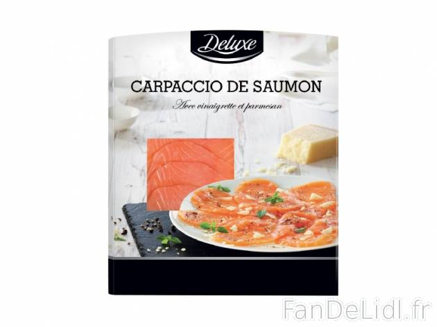 Carpaccio de saumon , prezzo 2.99 € per 123 g, 1 kg = 24,31 € EUR. 
- Elevé ...