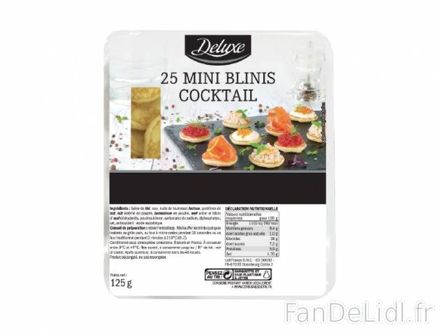 25 mini blinis cocktail , prezzo 1.19 € per 125 g, 1 kg = 9,52 € EUR. 
- Inédit ...