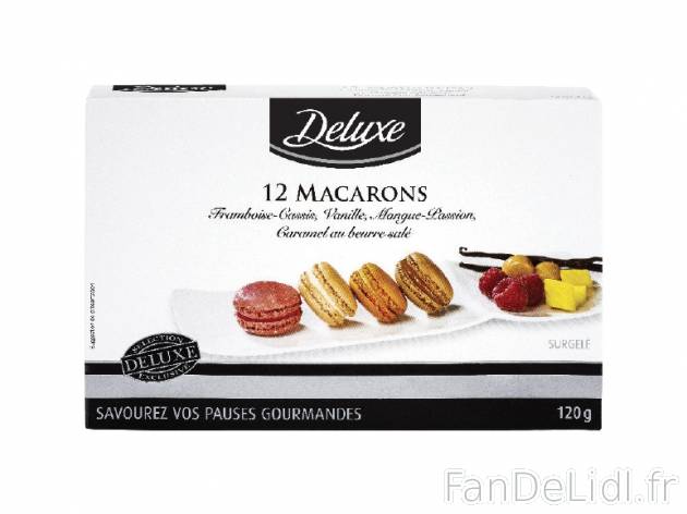 12 macarons , prezzo 3.49 € per 120 g, 1 kg = 29,08 € EUR. 
- Assortiment framboise-cassis, ...