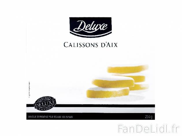 Calisson d’Aix , prezzo 5.99 € per 250 g, 1 L = 23,96 € EUR.  
 