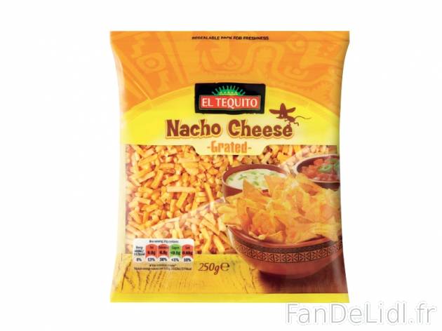 Fromage râpé pour nachos , prezzo 1.49 € per 250 g, 1 kg = 5,96 € EUR. 
- ...