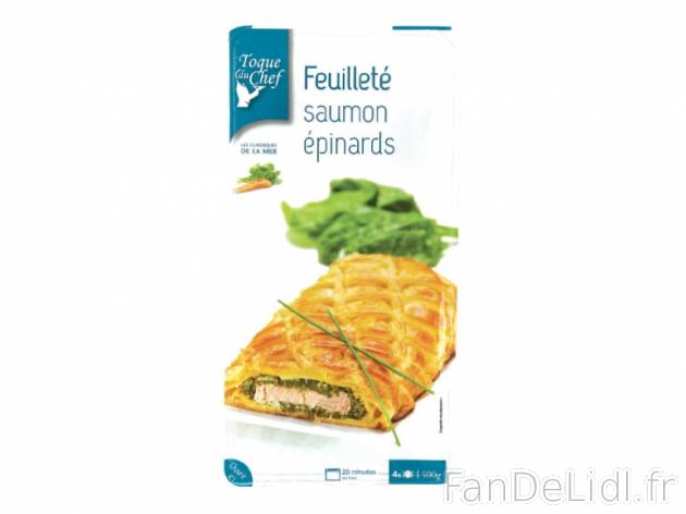 Feuilleté saumon-épinards , prezzo 3.99 € per 500 g, 1 kg = 7,98 € EUR. 
- ...