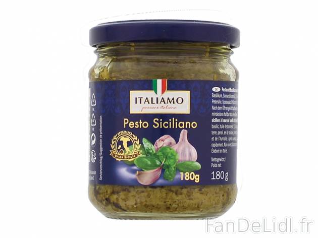Pesto sicilien , prezzo 1.49 € per 180 g au choix, 1 kg = 8,28 € EUR. 
- Au ...