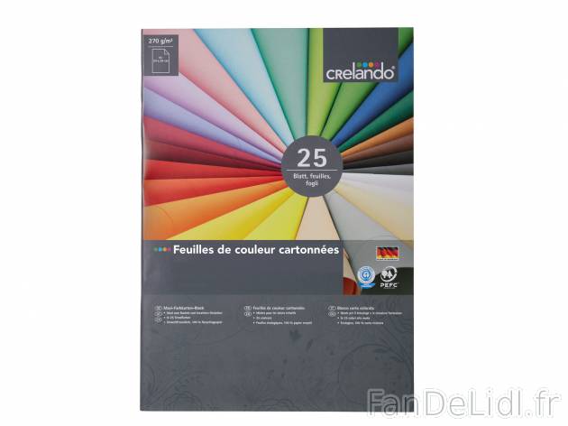 25 feuilles de couleur cartonnées , prezzo 1.99 € per Le lot 
-  Env. 24 x 34 cm