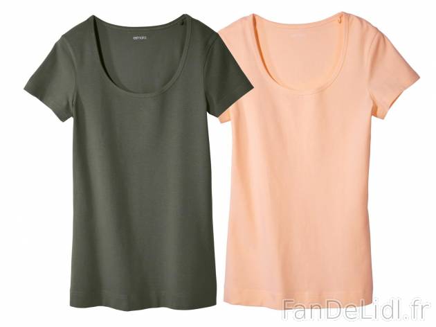 2 t-shirts femme , prezzo 6.49 € per Le lot au choix 
- Ex. : 95 % coton et 5 ...