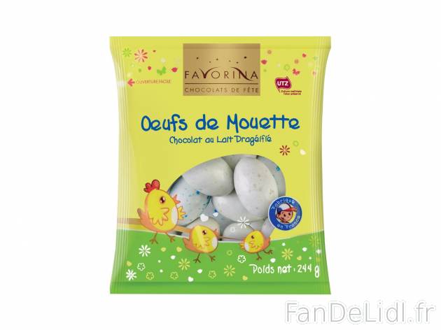 Les œufs de mouette1 , prezzo 2.99 € per 244 g 
- Au chocolat au lait dragéifié
- ...