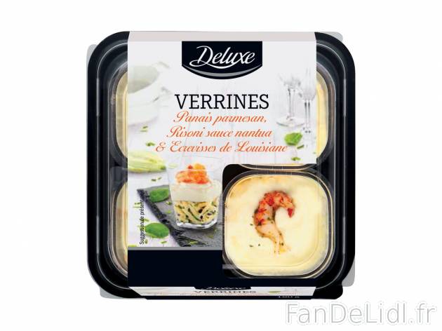 4 verrines , prezzo 3.99 € per 180 g au choix 
- Au choix : duo de saumons-tzatziki ...