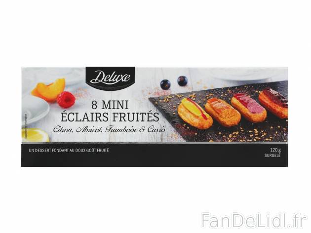 8 mini éclairs fruités , prezzo 3.49 € per 120 g 
- Assortiment citron, abricot, ...