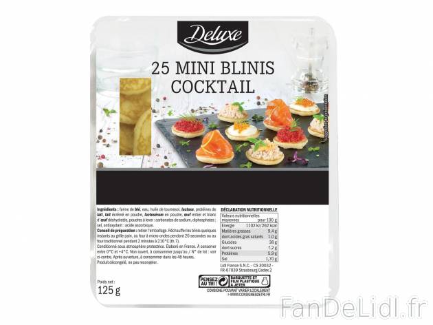 25 mini blinis cocktail1 , prezzo 1.19 € per 125 g 
    