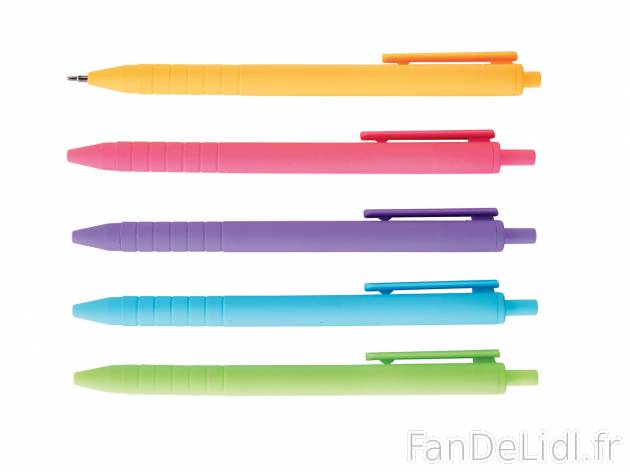 Set d’écriture fluo , prezzo 1.49 € 
- Au choix : lot de 5 stylos-bille ou ...