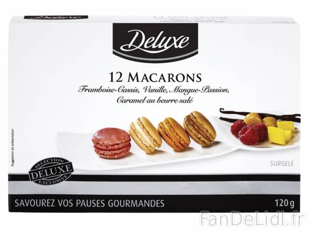 12 macarons , prezzo 3,79 € per 120 g, 1 kg = 31,58 € EUR. 
- Framboise-cassis, ...