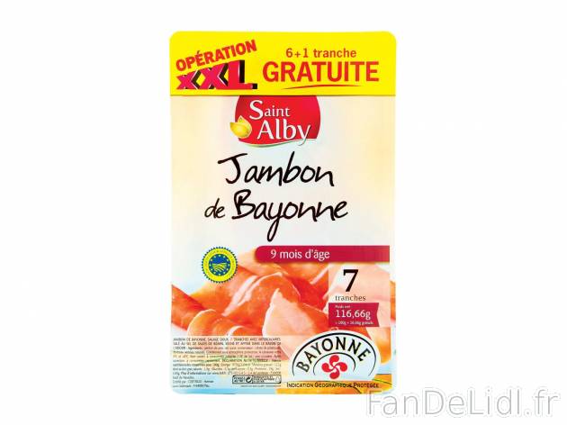 Jambon de Bayonne IGP1 , prezzo 1.69 € per 116,66 g 
- Le paquet de 6 tranches ...