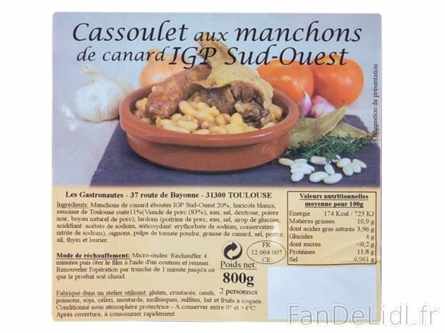 Cassoulet aux manchons de canard IGP du Sud-Ouest , prezzo 4,99 € per 800 g, 1 ...