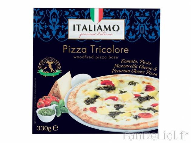 Pizza tricolore, prezzo 2,49 € per 330 g, 1 kg = 7,55 € EUR. 
- Composée de ...