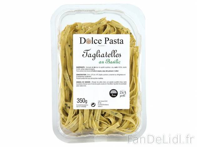 Tagliatelles au basilic , prezzo 0,99 € per 350 g, 1 kg = 2,83 € EUR.