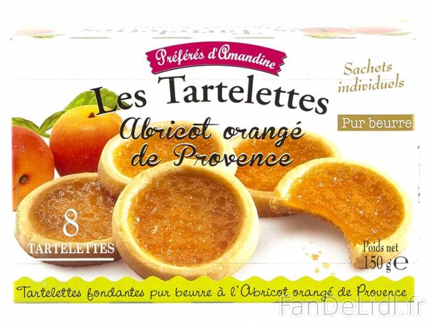 Tartelettes pur beurre aux abricots de Provence , prezzo 1,29 € per 150 g, 1 kg ...