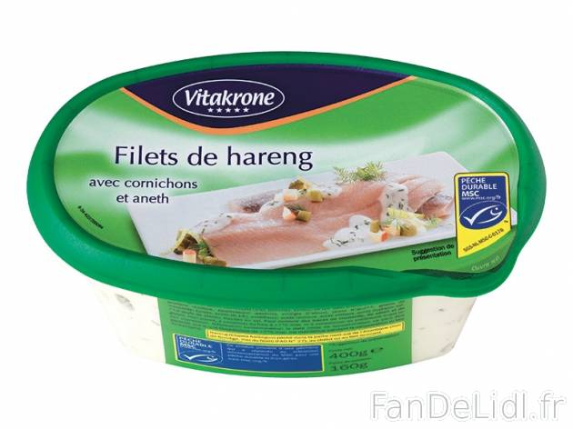 Filets de hareng , prezzo 2,19 € per 400 g au choix, 1 kg = 5,48 € EUR. 
- ...