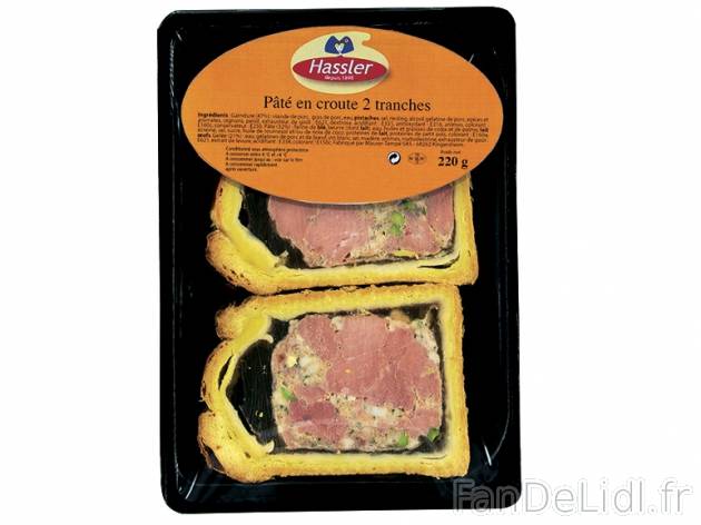 Pâté en croûte , prezzo 1,69 € per 220 g, 1 kg = 7,68 € EUR. 
- 2 tranches ...