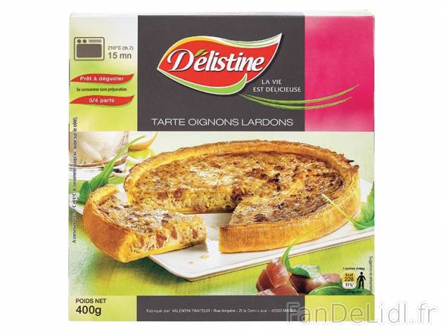 Tarte aux oignons et lardons , prezzo 2,49 € per 400 g, 1 kg = 6,23 € EUR. 
- ...