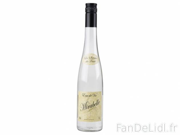 Eau-de-vie mirabelle , prezzo 9,99 € per 50 cl, 1 L = 19,98 € EUR.  
-      40 % Vol.