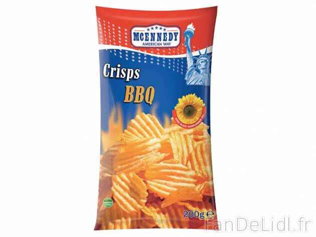 Chips goût barbecue , prezzo 0,99 € per 200 g, 1 kg = 4,95 € EUR. 
- Très ...