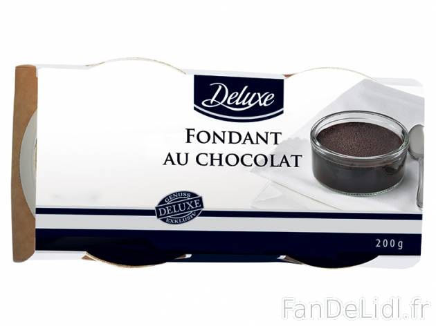 2 fondants au chocolat , prezzo 2,98 € per Soit le lot de 2 x 200 g, 1 kg = 7,45 ...