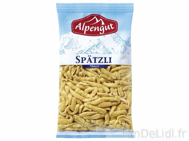 Spätzle , prezzo 1,49 € per 500 g au choix, 1 kg = 2,98 € EUR. 
- Au choix ...