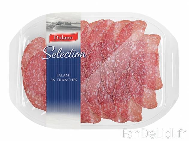 Salami en tranches , prezzo 1,49 &#8364; per 80 g au choix, 1 kg = 18,63 € ...