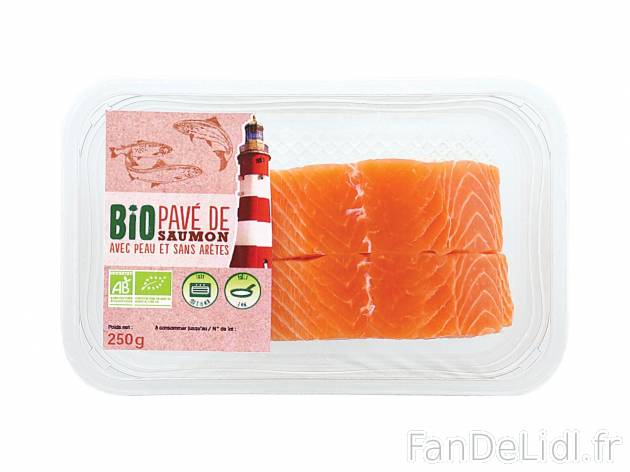 2 pavés de saumon Bio1 , prezzo 6.49 € per 250 g 
-  Avec peau et sans arêtes