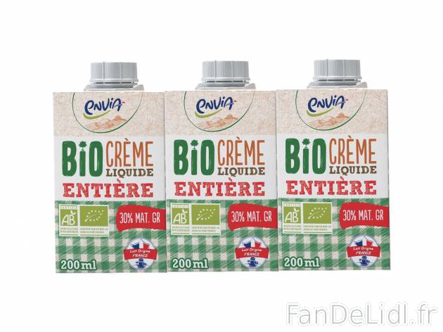 Crème liquide entière Bio1 , prezzo 2.69 € per 3 x 200 ml 
- 30 % de Mat. Gr. ...