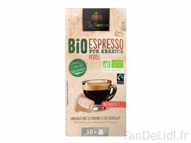 Capsules espresso Bio1 , prezzo 1.99 € per Les 10 capsules 
- Pur arabica
- ...