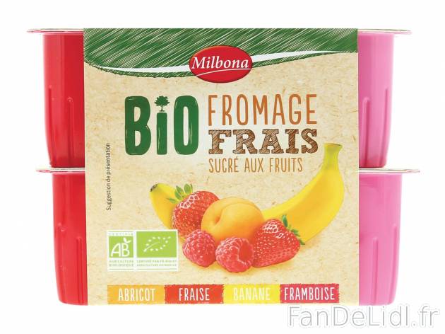 Fromages frais aux fruits Bio1 , prezzo 1.99 € per 12 x 50 g 
- Parfums abricot, ...