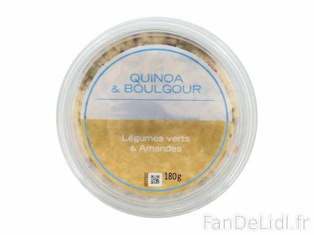 Salade quinoa, boulgour, légumes verts et amandes1 , prezzo 1.79 € per 180 g ...