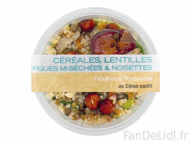 Salade1 , prezzo 2.69 € per 280 g au choix 
- Au choix : céréales-lentilles-figues-noisettes ...