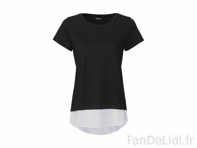 T-shirt femme , le prix 4.99 € 
- Ex. 90 % coton et 10 % viscose
- 3 coloris ...