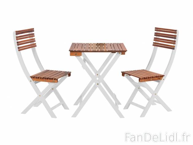 Table et chaises pliantes en acacia , le prix 69.99 € 
- Set de 3
- Verrouillage ...