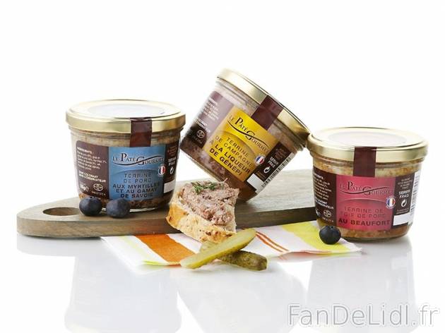 Assortiment de 3 terrines savoyardes , prezzo 2,00 € per 3 x 180 g, 1 kg = 4,61 ...