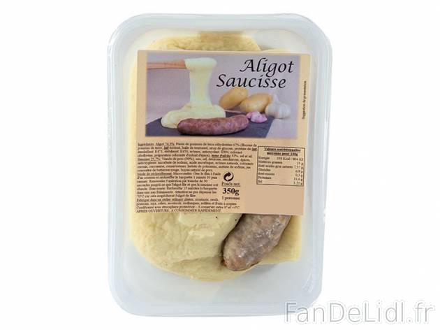 Aligot saucisse , prezzo 2,00 € per 350 g, 1 kg = 7,97 € EUR. 
- Ce plat est ...