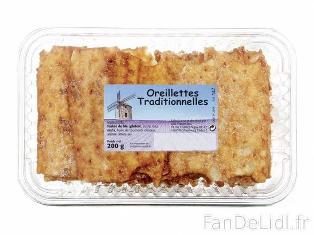 Oreillettes traditionnelles du Languedoc , prezzo 1,00 € per 200 g, 1 kg = 9,95 ...