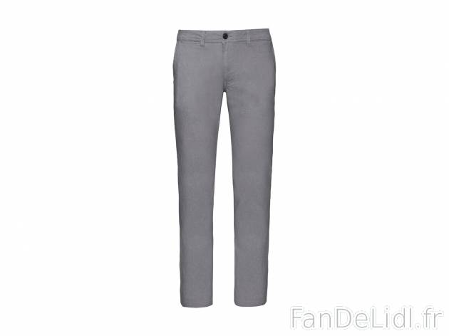 Pantalon chino homme , le prix 9.99 € 
- Ex. 64 % coton, 34 % polyester et 2 ...